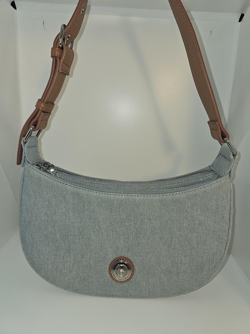 House Of Harlow 1960 Light Blue Denim Shoulder Bag with Adjustable Strap
